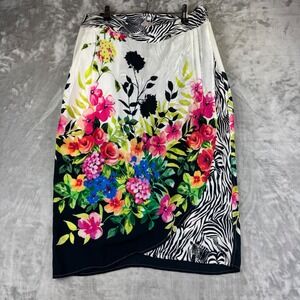 Johnny Was Midi Skirt Womens XL White Floral Zebra Print Rayon CSW7922M (1425)